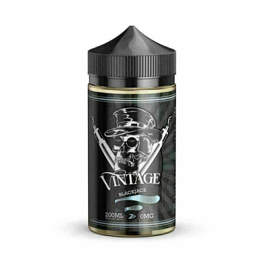 Vintage Black Jack 200ml e-liquid with 0mg nicotine and 70VG/30PG ratio, inspired by the classic fruity drink flavor.
