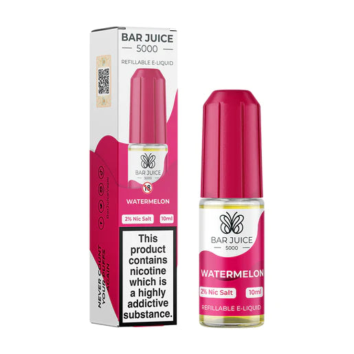 Bar Juice 5000 Nic Salt E-Liquid 10ml in Watermelon – 50/50 VG/PG prefilled vape juice available in 10mg or 20mg nicotine strength.