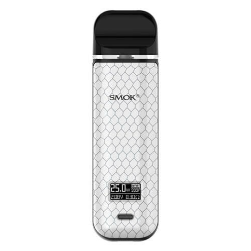 SMOK Novo X White Cobra pod vape kit with 25W adjustable power, 800mAh rechargeable battery, and 2ml refillable tank.