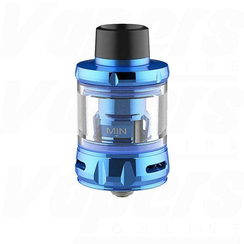 Close-up of the Uwell Nunchaku 2 sub-ohm vape tank in Blue, featuring a 2ml e-liquid capacity, sleek metallic design, adjustable airflow, and compatible with high-wattage vaping