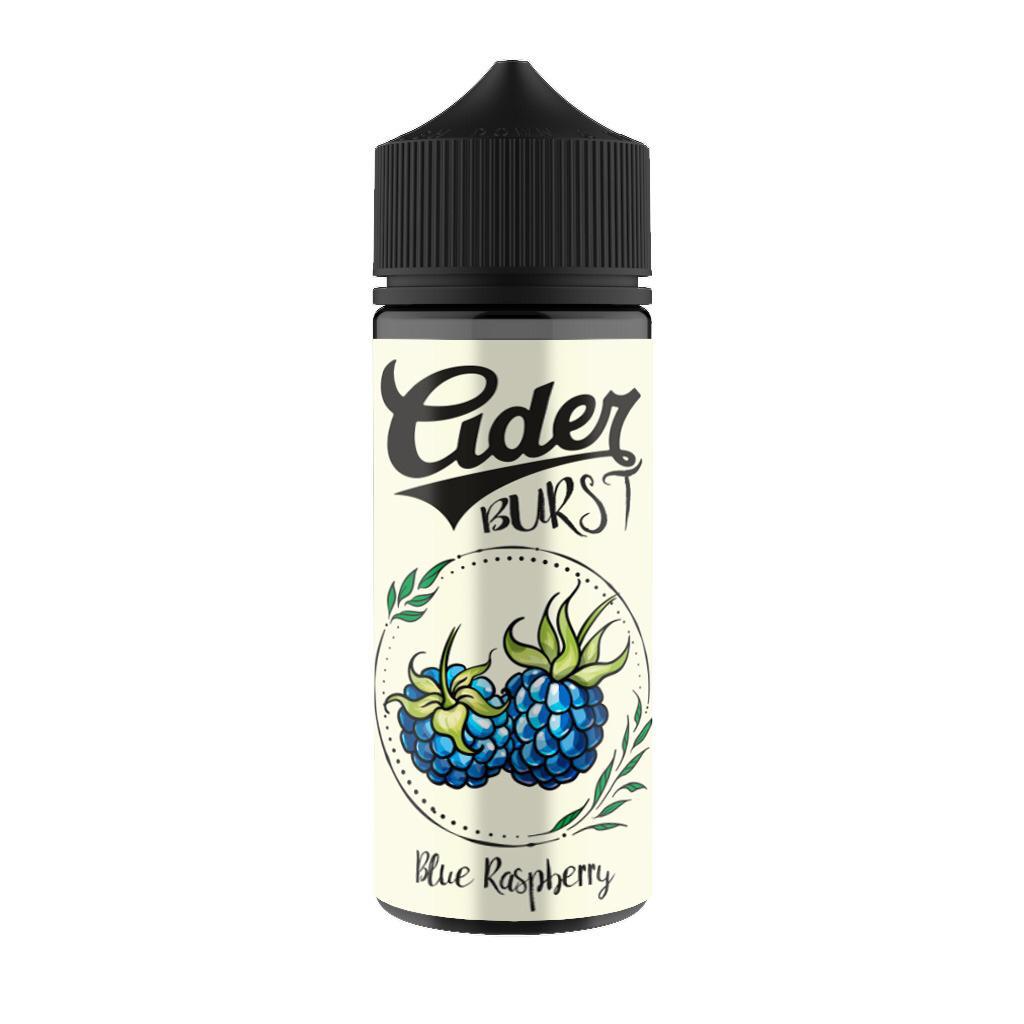 100ml shortfill bottle of New Cider Burst Vape Juice in Blue Raspberry flavor, a smooth 70VG/30PG blend for rich flavor and dense clouds, nicotine-free with room for nic shots.