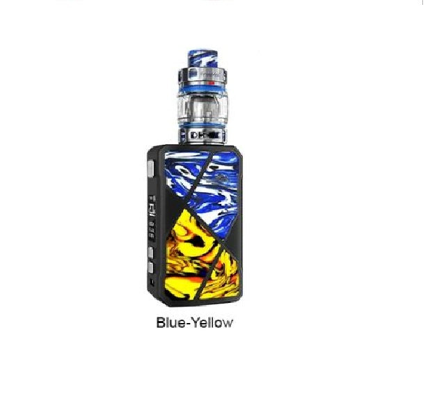Freemax Maxus 200W box mod vaping kit in blue-yellow finish with 2ml tank capacity, designed for powerful and customizable vaping.