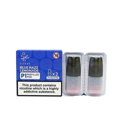 Elf Bar Mate 500 flavored replacement pods in Blue Razz Lemonade, pack of 2, prefilled for a juicy and refreshing vape experience, designed for use with the Elf Bar Mate 500 device to deliver smooth vapor and rich fruity flavor.