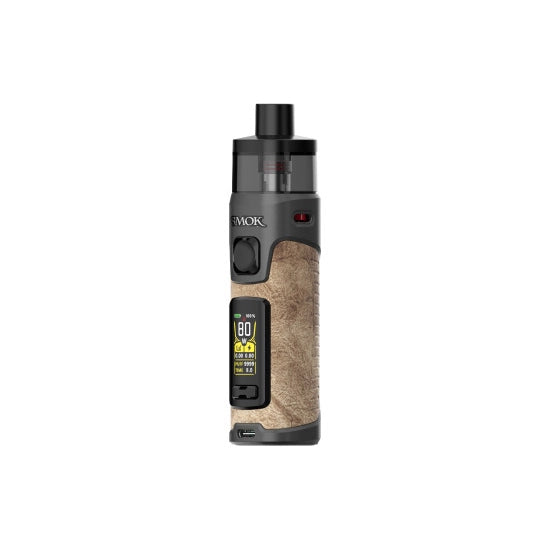 SMOK RPM 5 Pro Pod Kit in Brown Leather – powerful and ergonomic pod mod powered by a single 18650 battery, 80W max output, 0.96'' TFT screen, and RPM 3 coil compatibility for rich DTL vaping.