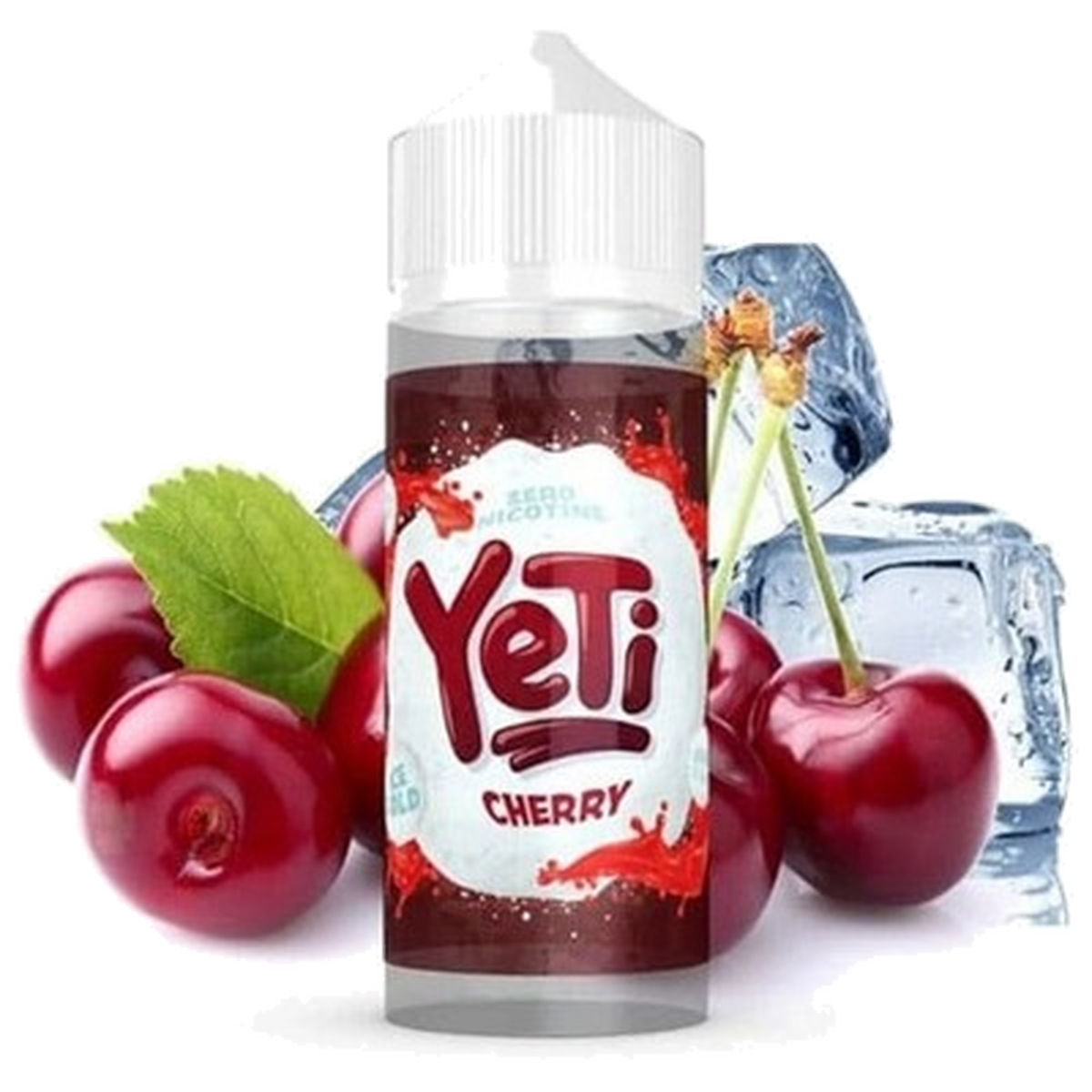 100ml shortfill bottle of YETI E-Liquid in Cherry flavor from the Fruity Ice Cold Series, crafted with a 70VG/30PG mix for bold flavor and dense clouds, nicotine-free with space for nic shots.
