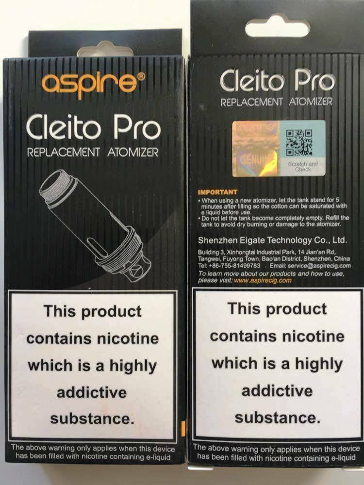 Aspire Cleito Pro and Mesh replacement coils in 0.4Ω, 0.27Ω, 0.2Ω, and 0.5Ω resistances, compatible with Cleito 120 Mesh tank.