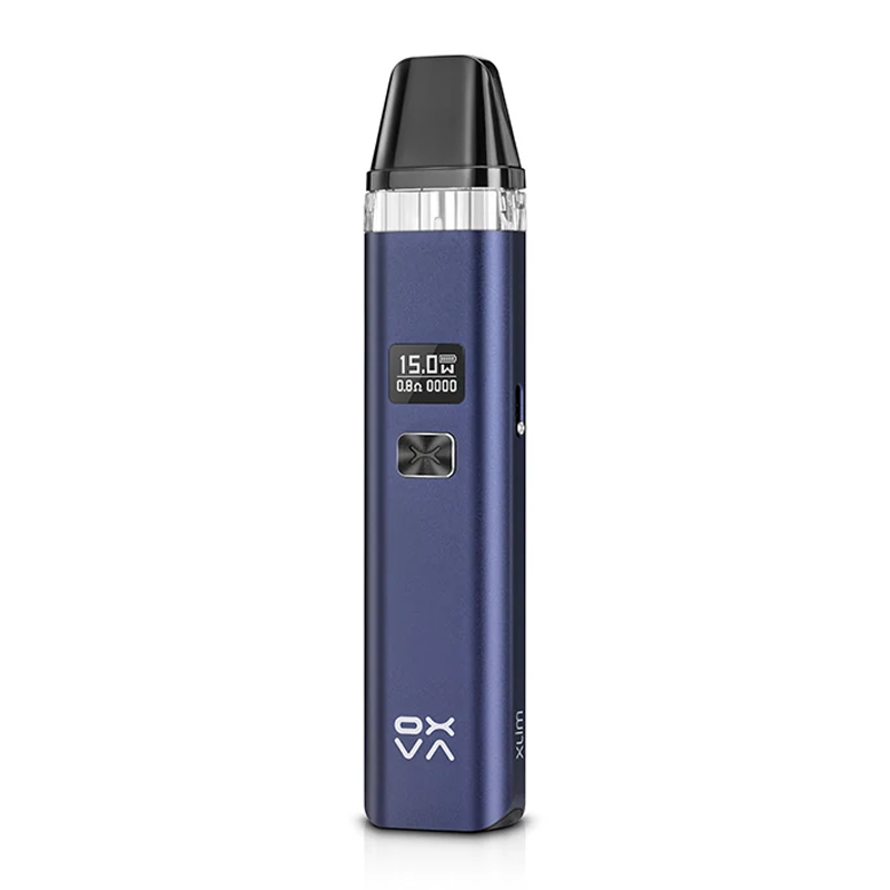 OXVA Xlim V2 Pod Kit in Dark Blue, a compact 25W pod system with a built‑in 900mAh battery and 2ml e‑liquid capacity, designed for smooth vapor production, adjustable airflow, and a reliable all‑day vaping experience.