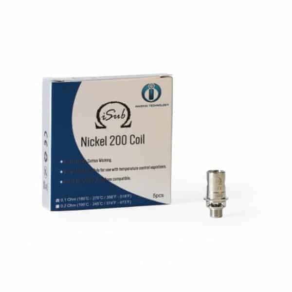 Pack of five genuine Innokin iSub Ni200 0.1ohm coils designed for temperature control vaping.