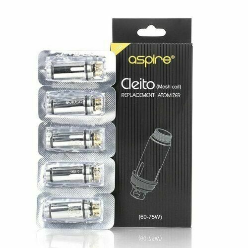 Aspire Cleito Pro and Mesh replacement coils in 0.4Ω, 0.27Ω, 0.2Ω, and 0.5Ω resistances, compatible with Cleito 120 Mesh tank.