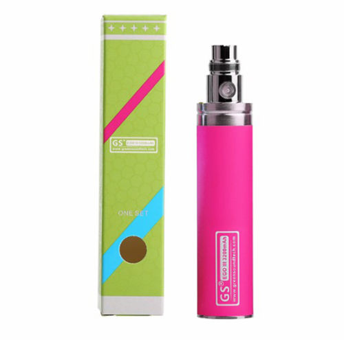Dual pack of GS eGo III 3200mAh huge capacity vape batteries in Pink with long USB charger for extended vaping performance.