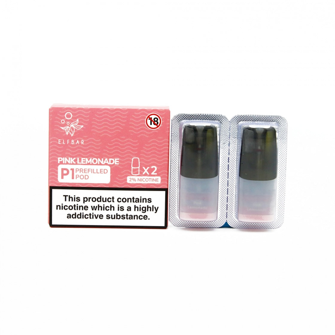 Elf Bar Mate 500 flavored replacement pods in Pink Lemoande, pack of 2, prefilled for a juicy and refreshing vape experience, designed for use with the Elf Bar Mate 500 device to deliver smooth vapor and rich fruity flavor.