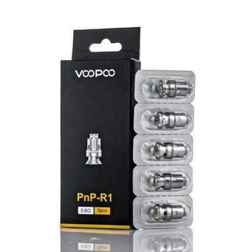 Genuine VooPoo PnP R1 0.8 ohm mesh vape coils for restricted direct-to-lung vaping, pack of 5 replacement coils
