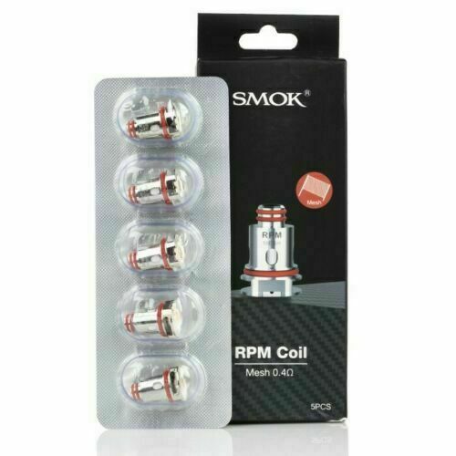SMOK RPM 2S 80W Red mod pod vape kit in pack of 5x replacement coils, TPD compliant e-cigarette with replaceable 18650 battery and refillable pod system.