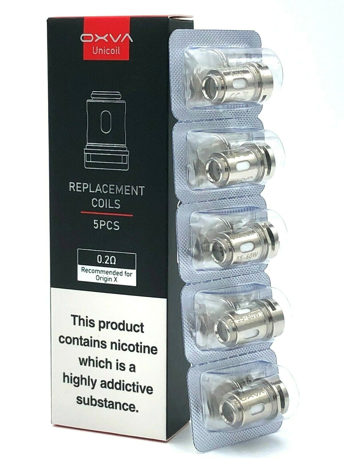 Genuine Oxva Origin Unicoil 0.2 ohm mesh vape coils, pack of 5 replacement atomizers for Oxva Origin pod kits