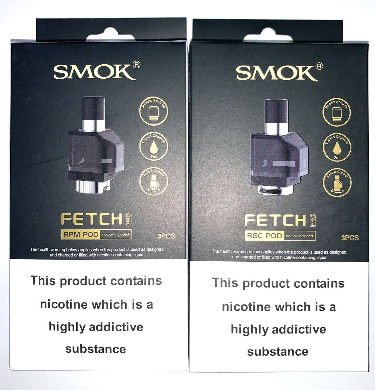 SMOK Fetch Pro replacement pods, 2ml cartridges compatible with RGC or RPM coils, pack of 3
