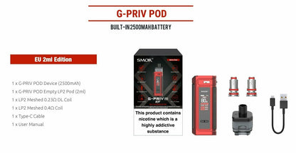 Smok G Priv 80W Kit 2500mAh Battery 2ml All Colours E-Cigarette Pod Vape Kit