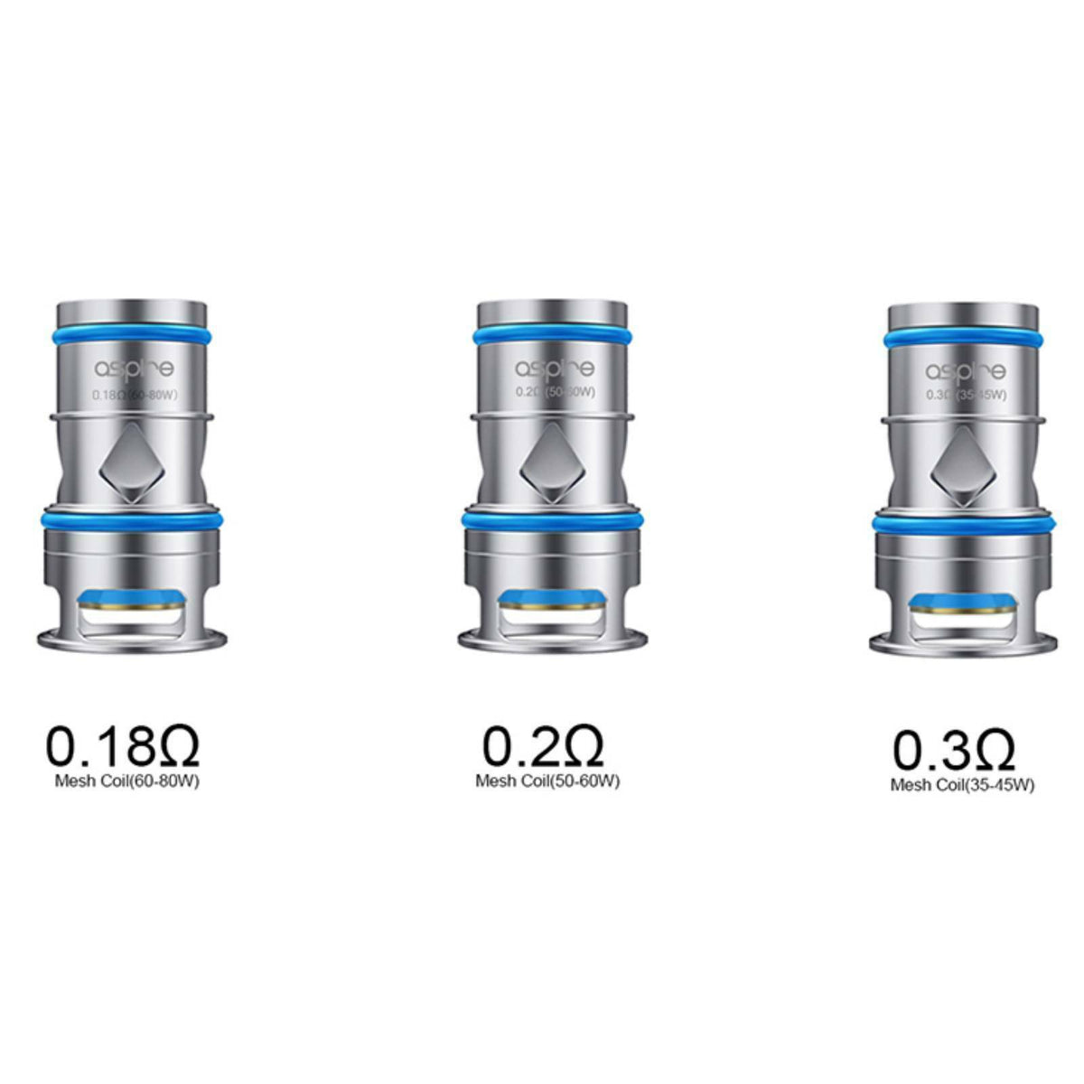 Genuine Aspire ODAN replacement mesh coil atomizer heads in 0.2Ω, 0.3Ω, and 0.18Ω resistances for Aspire ODAN vape kits.
