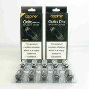Aspire Cleito Pro and Mesh replacement coils in 0.4Ω, 0.27Ω, 0.2Ω, and 0.5Ω resistances, compatible with Cleito 120 Mesh tank.