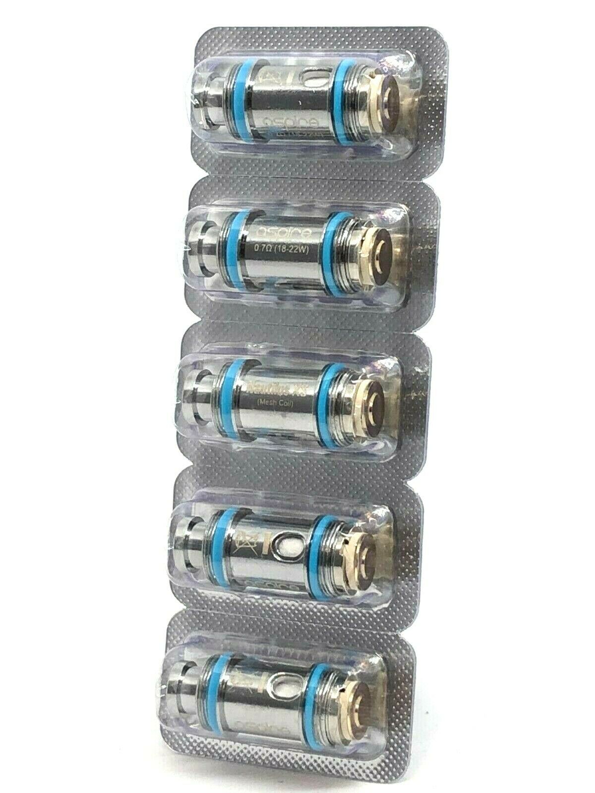 Genuine Aspire Nautilus XS 0.7Ω mesh replacement coil heads, pack of 5 for Nautilus XS pod vape kit.