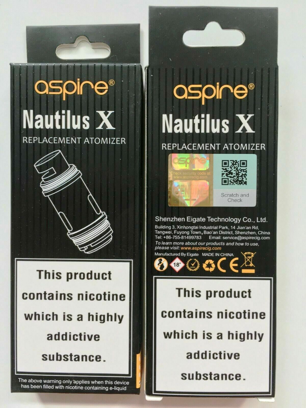 Aspire Nautilus X replacement coil heads, pack of 5 with 1.5Ω and 1.8Ω resistance options for Nautilus X pod vape kit.