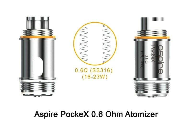 Genuine Aspire PockeX Replacement Coils – 0.6Ω coils, pack of 5 for Aspire PockeX vape kit.