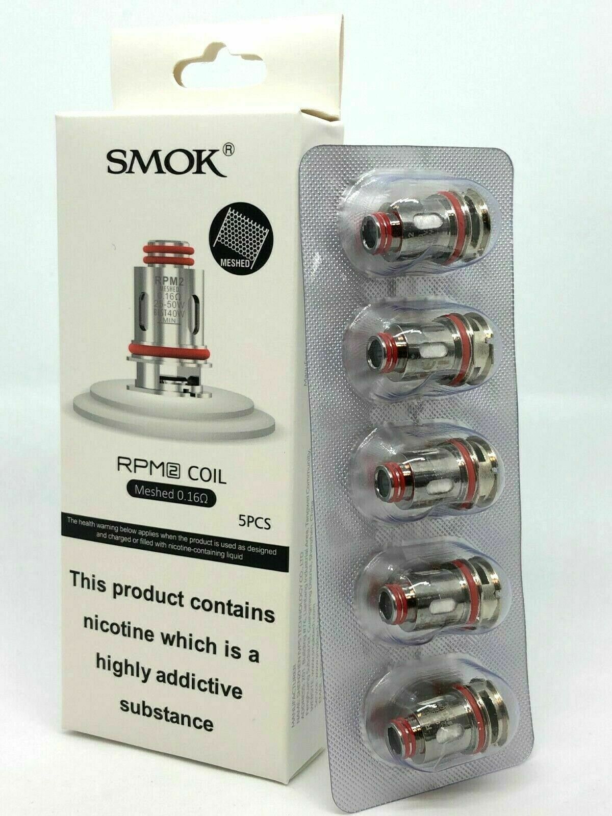 Genuine SMOK RPM2 meshed 0.16 ohm vape coils, pack of 5 replacement atomizers for SMOK RPM2 pod kits