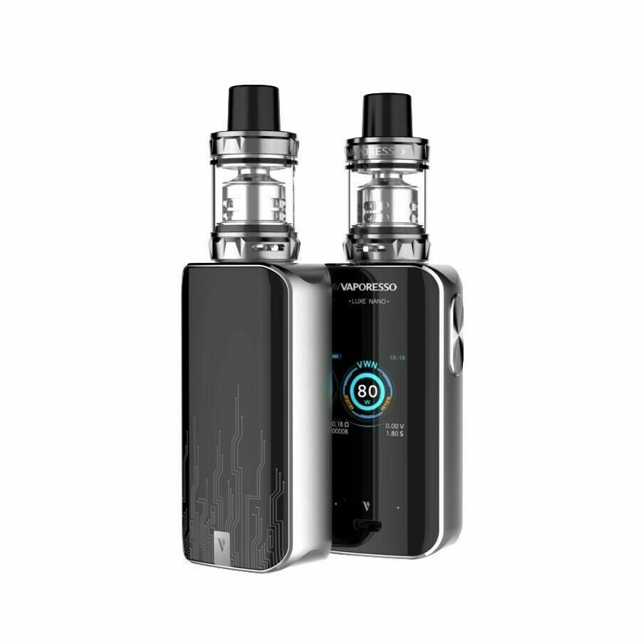 Vaporesso Luxe Nano Vape Kit in Silver – a compact yet powerful device featuring a vibrant touchscreen, advanced OMNI Board 4.2 chipset, rapid firing, and stylish red finish for a bold vaping experience.