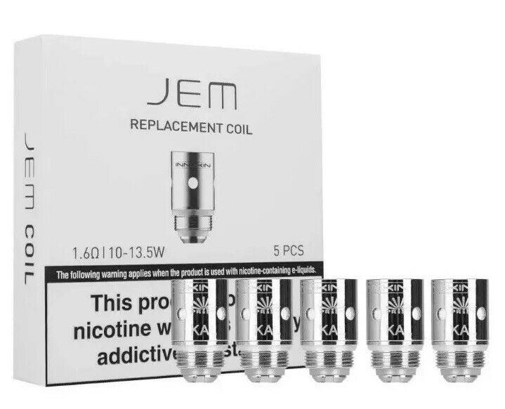 Pack of authentic Innokin JEM 1.6Ω replacement coils, optimized for 10W–13.5W vaping with smooth flavor delivery.