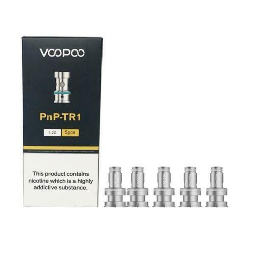 Genuine VooPoo PnP TR1 1.2 ohm mesh vape coils for restricted direct-to-lung vaping, pack of 5 replacement coils