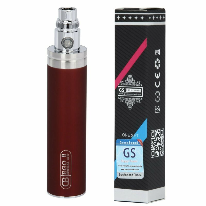 Dual pack of GS eGo II 2200mAh high-capacity in Red, vape batteries with USB charger for extended vaping power.