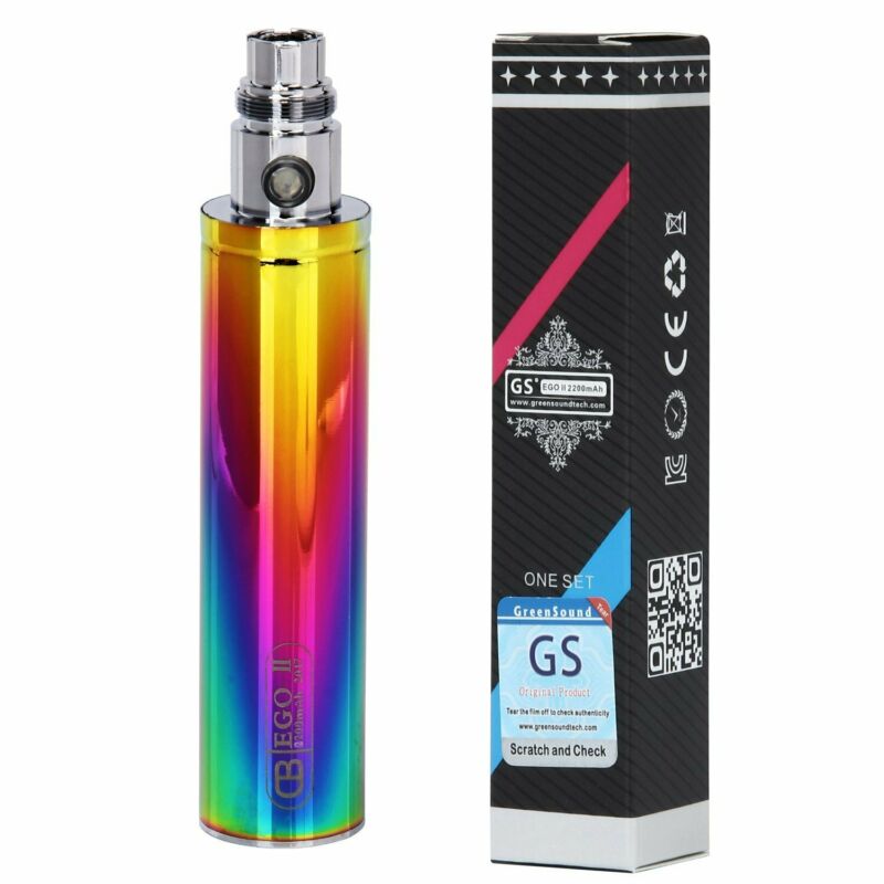 Dual pack of GS eGo II 2200mAh or GS eGo III 3200mAh vape batteries in Rainbow, offering long-lasting power for vaping.