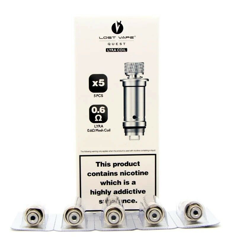 Lost Vape Lyra replacement coils pack with 0.6 ohm regular coils and 0.6 ohm mesh coils for Lyra pod vape kit.