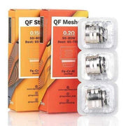 Pack of three Vaporesso SKRR tank replacement coils, available in QF Meshed 0.2Ω or QF Strip variants for smooth flavor and cloud production.