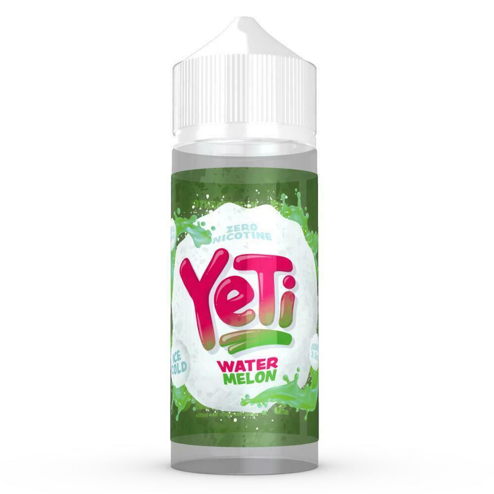100ml shortfill bottle of YETI E-Liquid in Watermelon flavor from the Fruity Ice Cold Series, crafted with a 70VG/30PG mix for bold flavor and dense clouds, nicotine-free with space for nic shots.